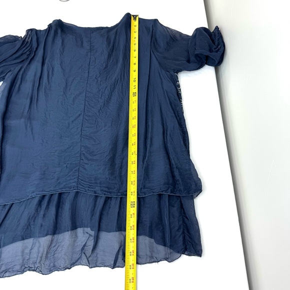 Belle France Silk Blouse Ling Skeeve Silver Embroidered Tunic Top Women’s Small - Picture 9 of 10